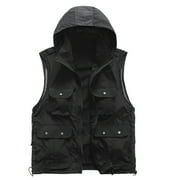 Olyvenn Men's Outdoor Multi-Pocket Fishing Vest with Hood Lightweight Breathable Mesh Fall Photographer Waistcoat Travel Safari Vest Black 6